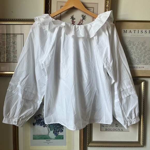 Wilfred Aritzia Verbena Poplin White Frill Collar Long Sleeve Top Blouse XS - Picture 6 of 13